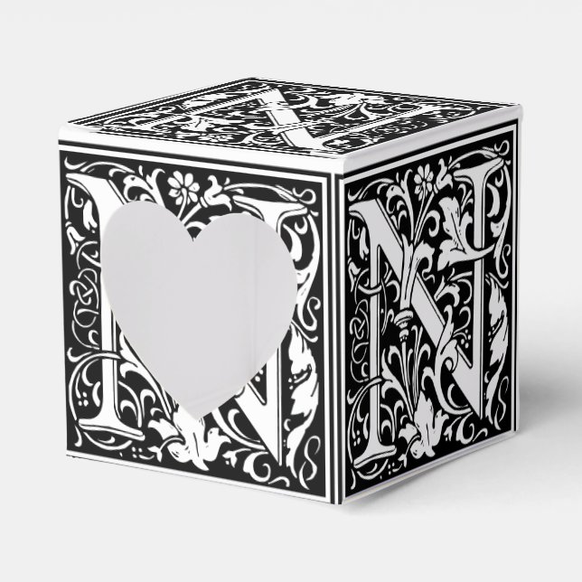 Floral Alphabet Monogram Letter N Tile Morris Geschenkschachtel (Vorderseite)