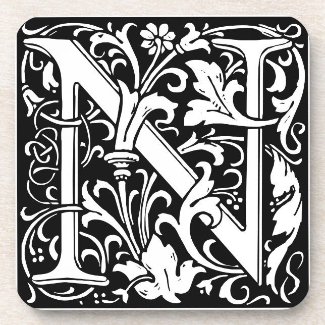 Floral Alphabet Monogram Letter N Tile Morris Getränkeuntersetzer (Vorderseite)