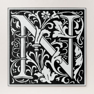 Floral Alphabet Monogram Letter N Tile Morris Puzzle