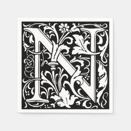 Floral Alphabet Monogram Letter N Tile Morris Serviette