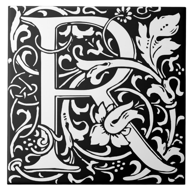 Floral Alphabet Monogram Letter R Tile Fliese (Vorderseite)
