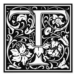 Floral Alphabet Monogram Letter T Foto drucken