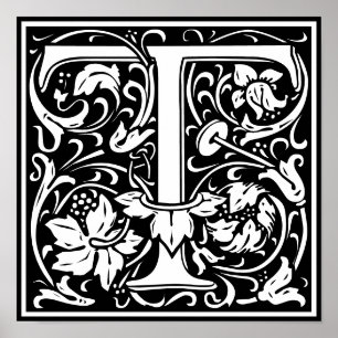 Floral Alphabet Monogram Letter T Poster