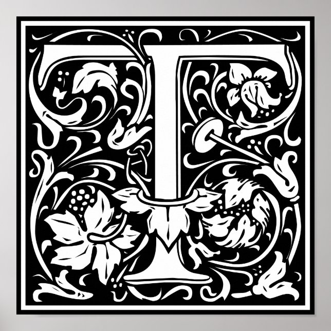 Floral Alphabet Monogram Letter T Poster (Vorne)