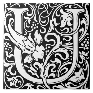Floral Alphabet Monogram Letter U Tile Fliese