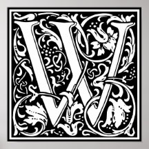 Floral Alphabet Monogram Letter W Foto Print