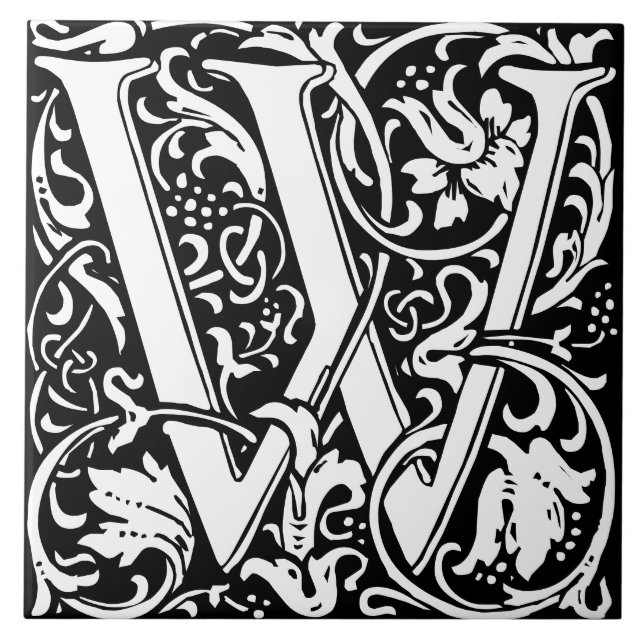 Floral Alphabet Monogram Letter W Tile Fliese (Vorderseite)