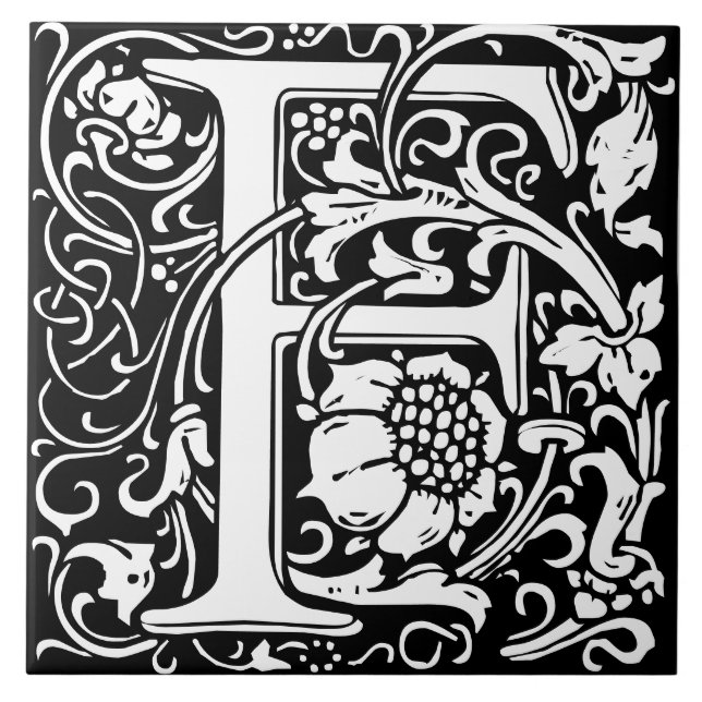 Floral Alphabet Monogramm Buchstabe F Fliese (Vorderseite)