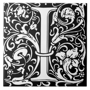 Floral Alphabet Monogramm Buchstabe I Fliese