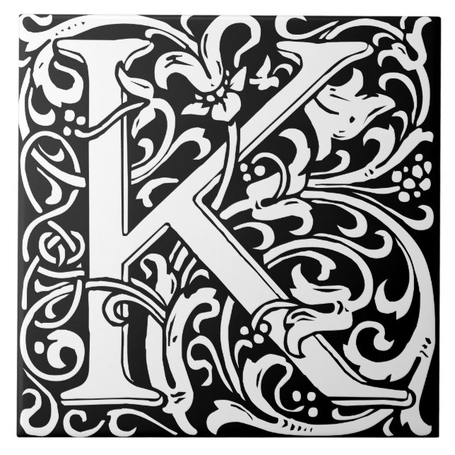 Floral Alphabet Monogramm Buchstabe K Fliese (Vorderseite)