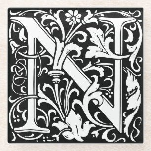 Floral Alphabet Monogramm Buchstabe N Fliese Morri Glasuntersetzer