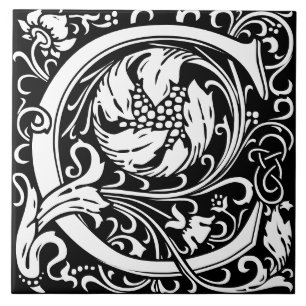 Floral Alphabet Monogramm Letter C Tile Fliese