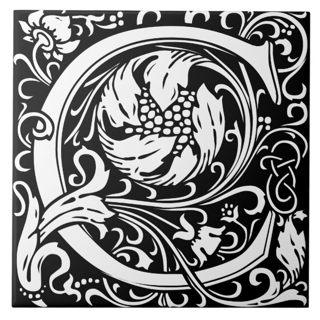 Floral Alphabet Monogramm Letter C Tile Fliese (Vorderseite)