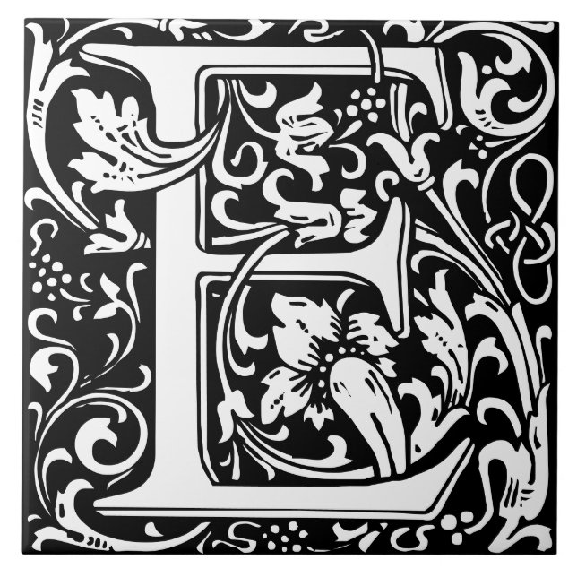 Floral Alphabet Monogramm Letter E Tile Fliese (Vorderseite)