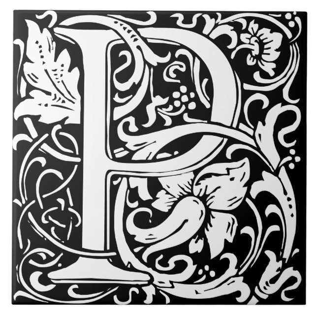 Floral Alphabet Monogramm Letter P Tile Fliese (Vorderseite)