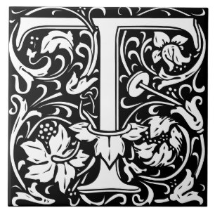 Floral Alphabet Monogramm Letter T Tile Fliese