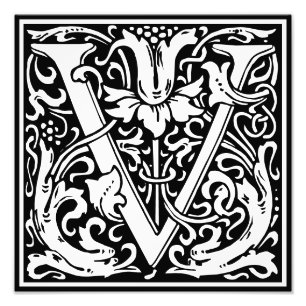 Floral Alphabet Monogramm Letter V Foto drucken