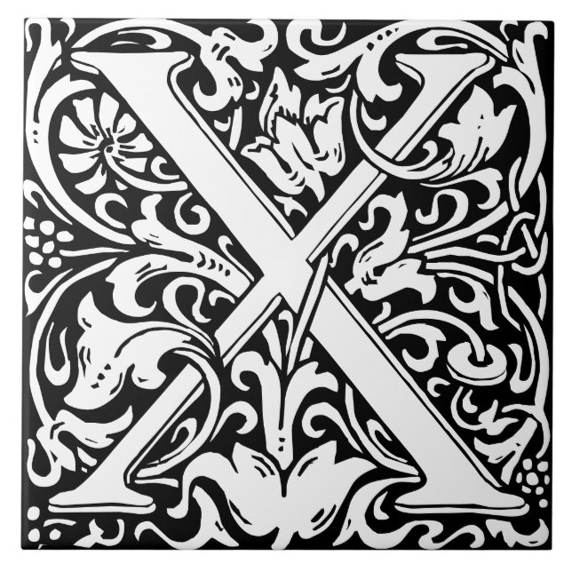 Floral Alphabet Monogramm Letter X Tile Fliese (Vorderseite)