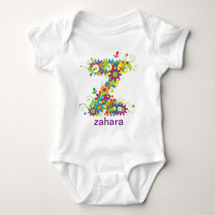 Floral Alphabet Name Baby T-Shirt (Monogram Z) Baby Strampler