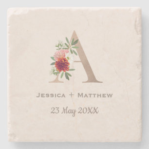 Floral Alphabet Wedding Monogram Letter A Steinuntersetzer