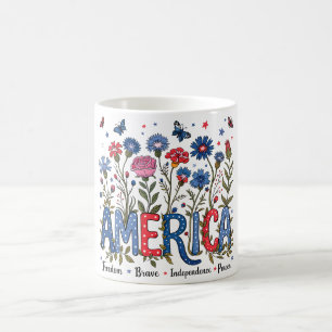 Floral America 4. Juli Patriotische Typografie Kaffeetasse