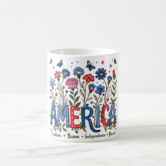 Floral America 4. Juli Patriotische Typografie Kaffeetasse