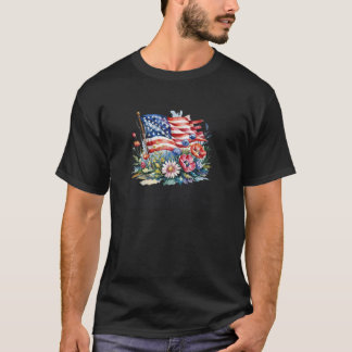 Floral America 4. Juli USA Flag Patriotic Indepen T-Shirt