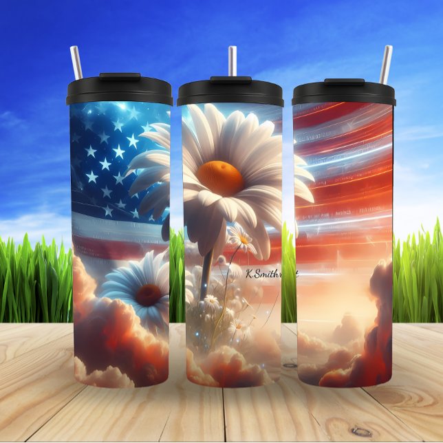 Floral American Flag Dreamscape Thermosbecher (Von Creator hochgeladen)