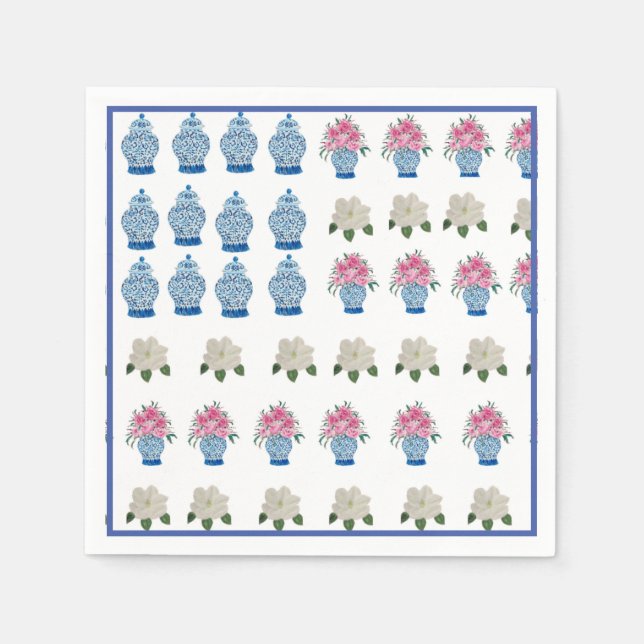 Floral American Flag Ginger Jar Paper Guest Napkin Serviette (Vorderseite)