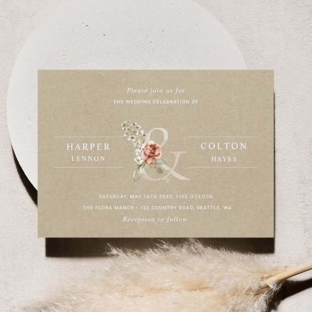 Floral Ampersand Elegant Rustikale Hochzeit Einladung (Von Creator hochgeladen)
