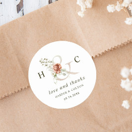 Floral Ampersand Elegant Wedding Vielen Dank Runder Aufkleber