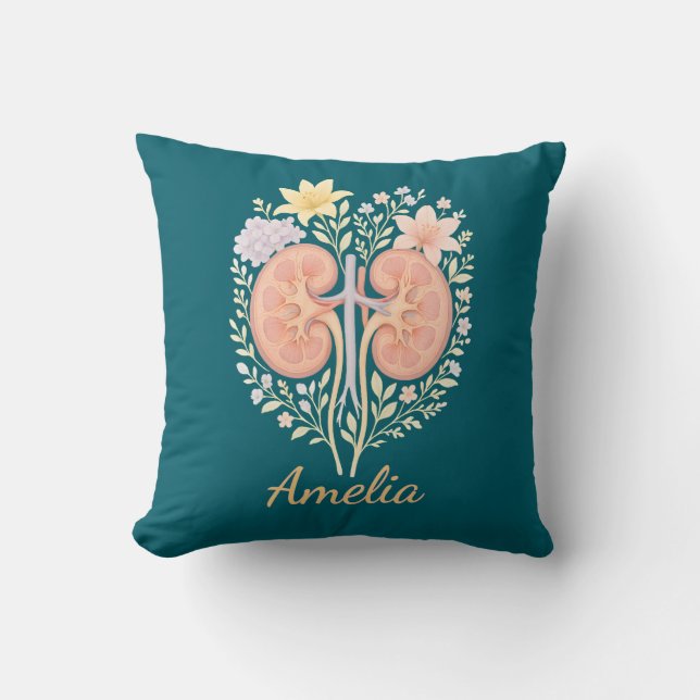 Floral Anatomical Kidney Nephrology Nurse and Tech Kissen (Vorderseite)