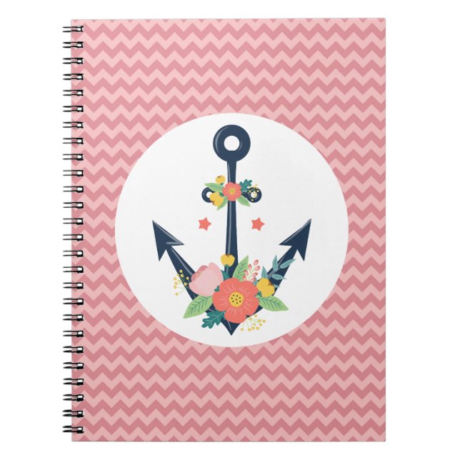 Floral Anchor Nautical Faith Navy & Coral Zickzack Notizblock (Vorderseite)