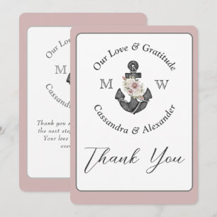 Floral Anchor Nautical Wedding Dusty Rose Dankeskarte