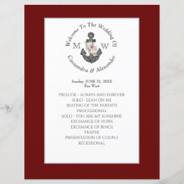 Floral Anchor Nautical Wedding Maroon Red Program