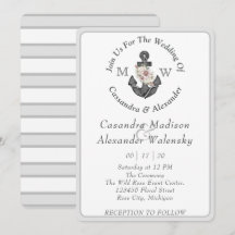 Floral Anchor Nautical Wedding Silver Gray Stripe