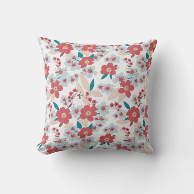 Floral and Leaves Bouquets  Green Background Kissen (Vorderseite)