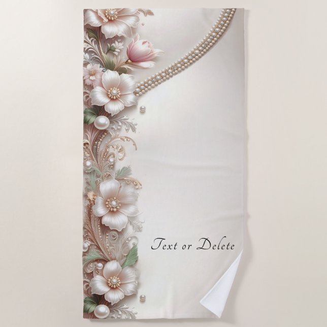 Floral and Pearl Embellishments Beach Towel Strandtuch (Vorderseite)
