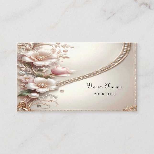 Floral and Pearl Embellishments Business Card Visitenkarte (Vorderseite)