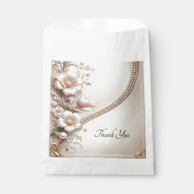 Floral and Pearl Embellishments Favor Bag Geschenktütchen (Vorderseite)