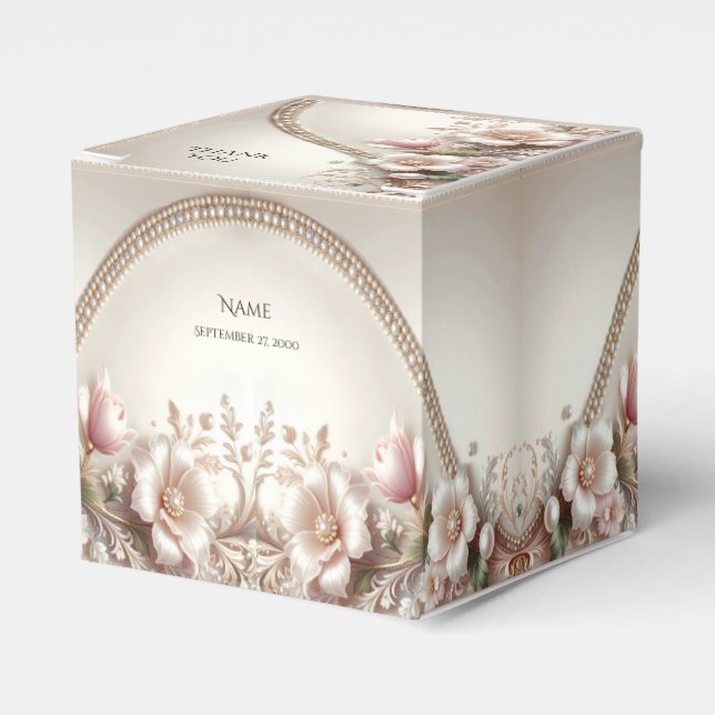 Floral and Pearl Embellishments Favor Box Geschenkschachtel (Vorderseite)