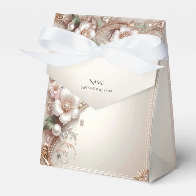 Floral and Pearl Embellishments Favor Box Geschenkschachtel (Vorderseite)