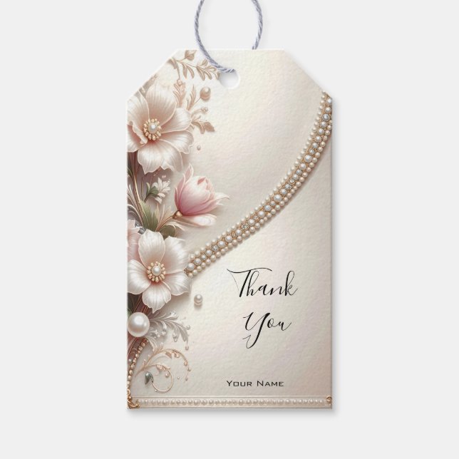 Floral and Pearl Embellishments Gift Tag Geschenkanhänger (Vorderseite)