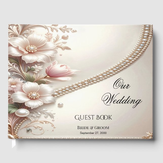 Floral and Pearl Embellishments Guest Book Gästebuch (Vorderseite)