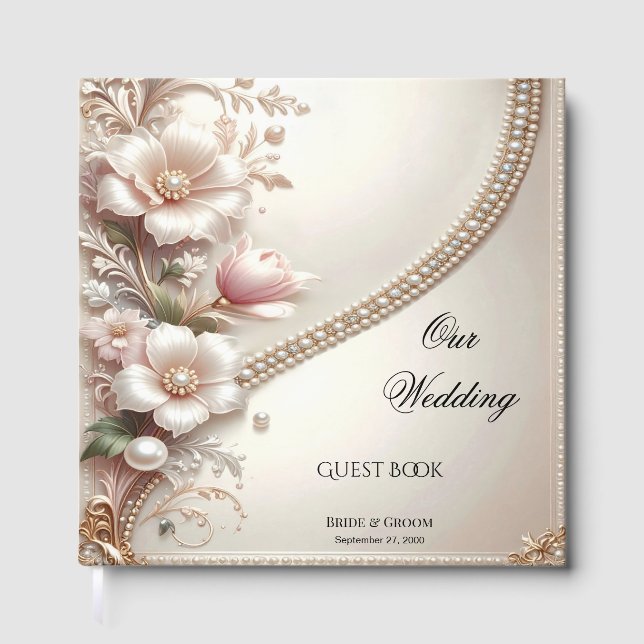 Floral and Pearl Embellishments Guest Book Gästebuch (Vorderseite)