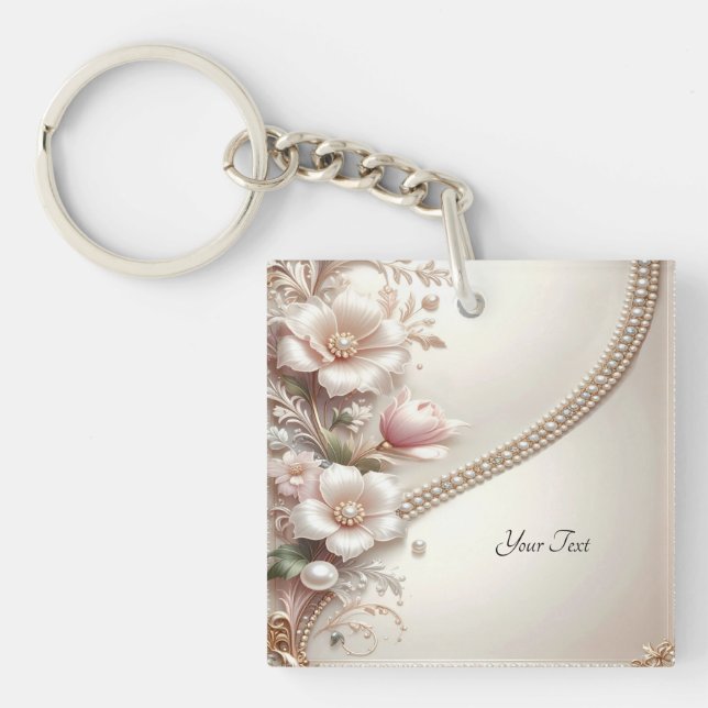 Floral and Pearl Embellishments Keychain Schlüsselanhänger (Vorderseite)