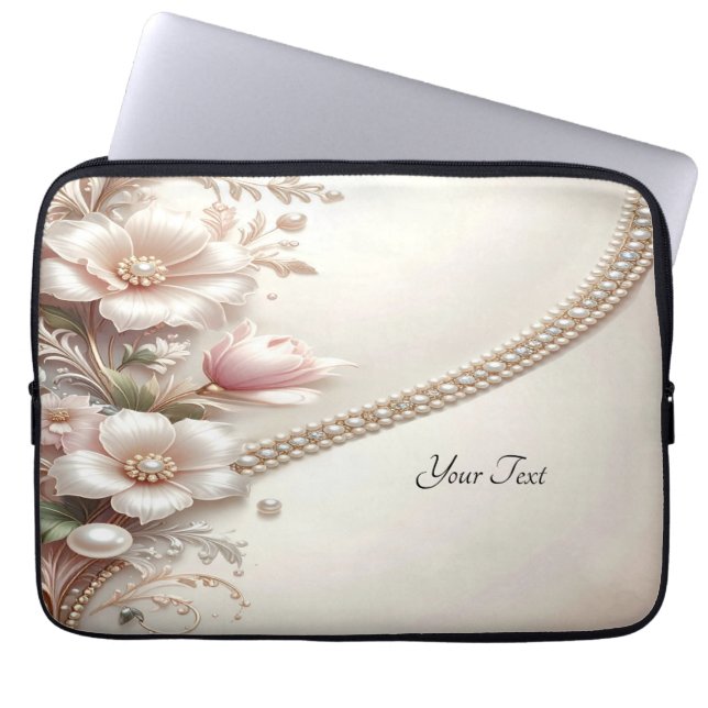 Floral and Pearl Embellishments Laptop Sleeve (Vorderseite)