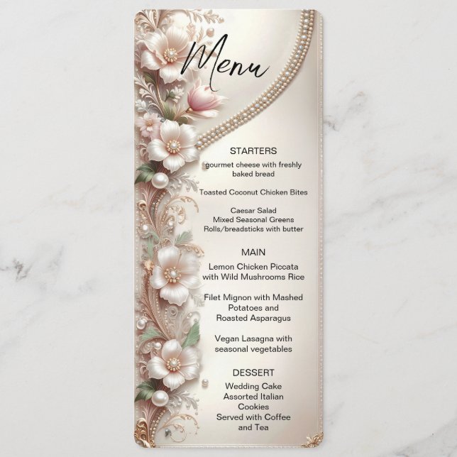 Floral and Pearl Embellishments Menu Menükarte (Vorderseite)