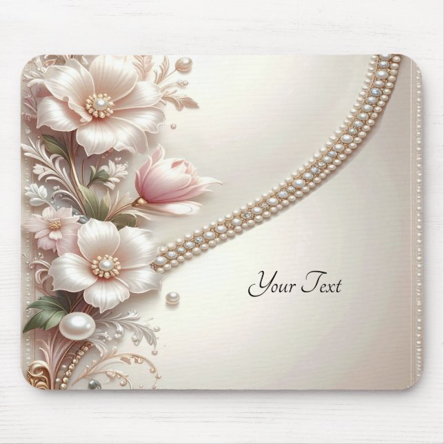 Floral and Pearl Embellishments Mousepad (Vorne)