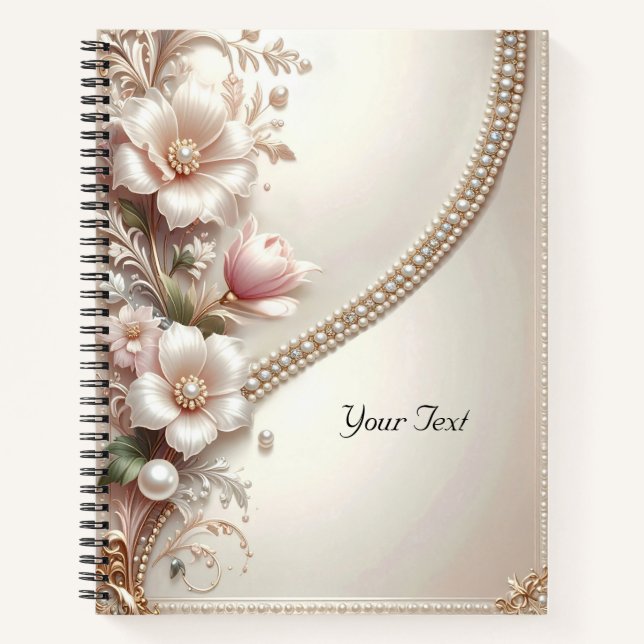 Floral and Pearl Embellishments Notebook Notizbuch (Vorderseite)